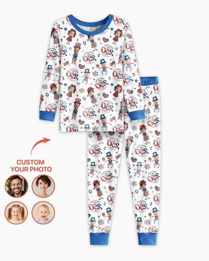 Custom Photo Smith Family Celebration Bamboo Two Piece Long Sleeve Pajama Set