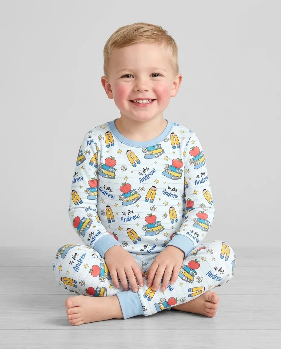 Conjunto de pijama de dos piezas de bambú con mangas largas, plantilla PERSONALIZADA