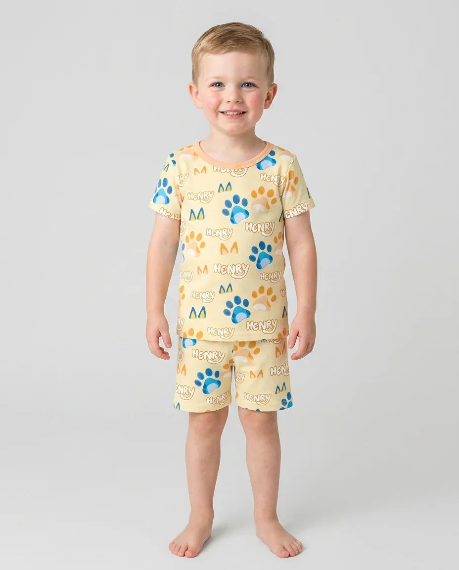 Pijama de bambú de dos piezas de manga corta con pantalón corto, plantilla personalizada