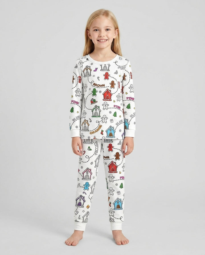 Colorable Matching Color Gingerbread Bamboo Two Piece Long Sleeve Pajama Set