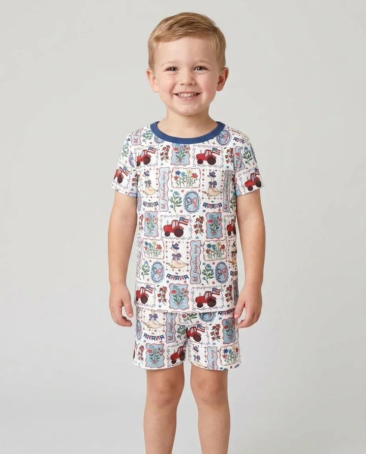 Patriotic USA Silly Goose Family Matching Bamboo Two Piece Short Sleeve Shorts Pajama Set