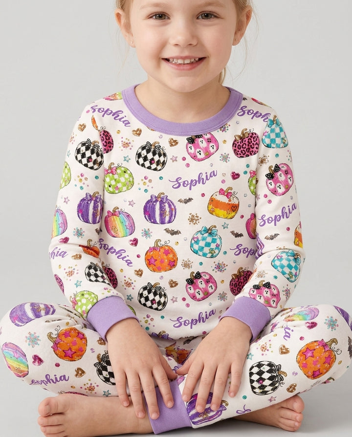 Custom Name Twinkle Pumpkin Bamboo Two Piece Long Sleeve Pajama Set