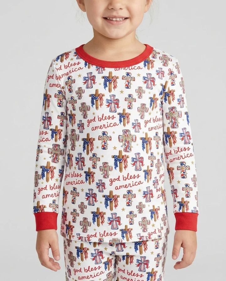 God Bless America Family Matching Bamboo Two Piece Long Sleeve Pajama Set