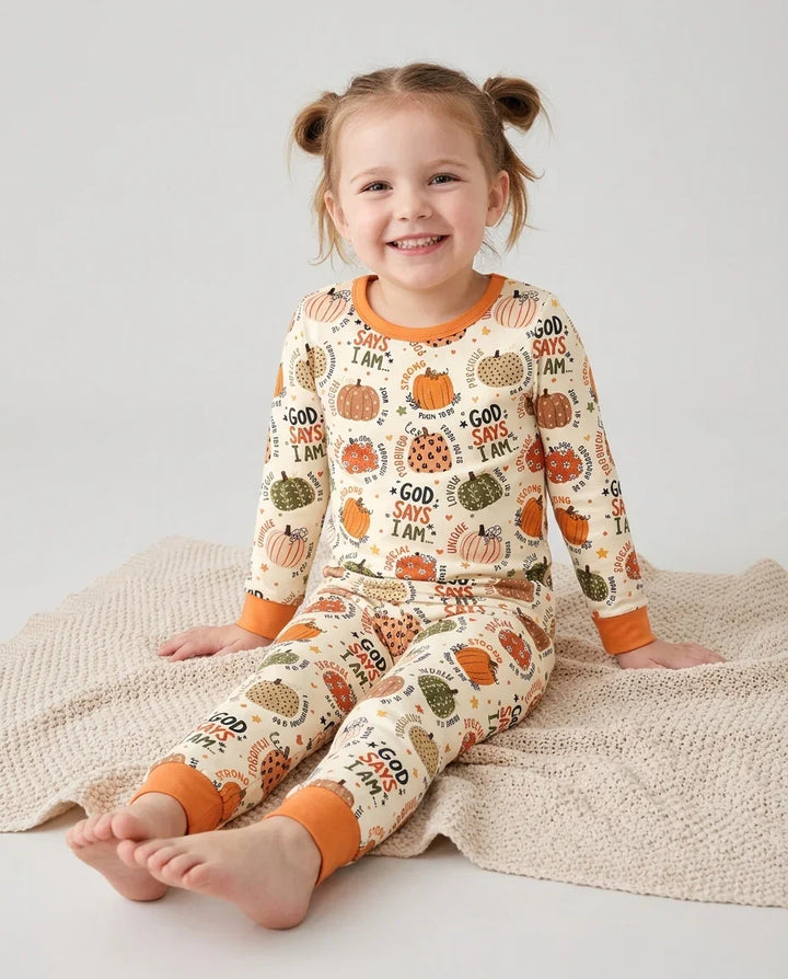 Fall God Says I Am Bamboo Two Piece Long Sleeve Pajama Set