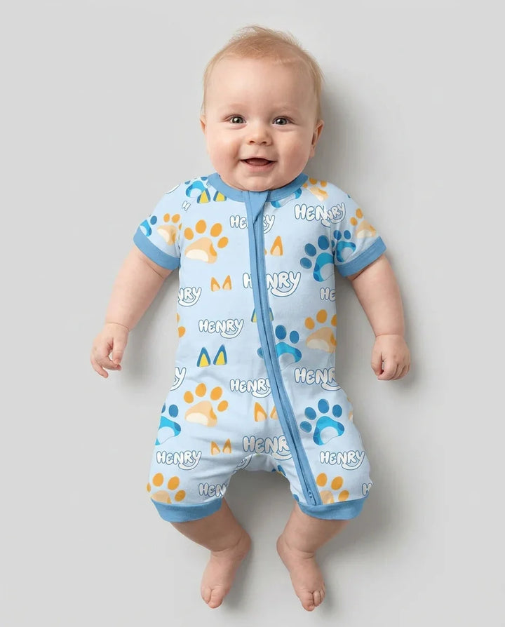 Custom Name Favourite Blue Dog Family Matching Bamboo Shorty Zippy