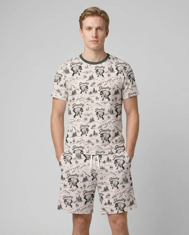Vintage Jimothy Racoon Family Matching Bamboo Men Short Sleeve Short Pajama Set