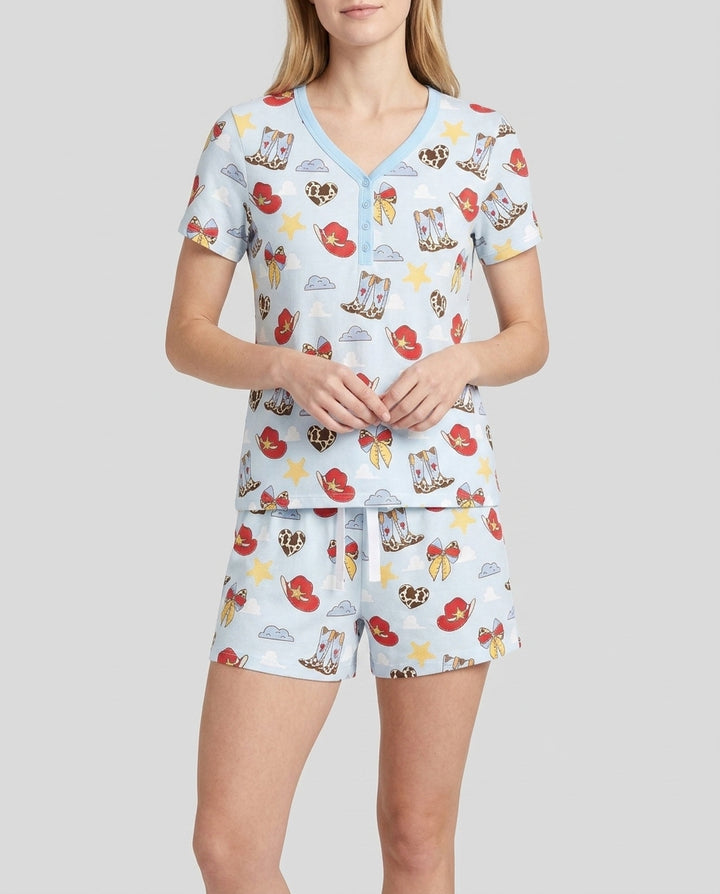 Cowboy Story Bamboo Women Short Sleeve Short Pajama Set