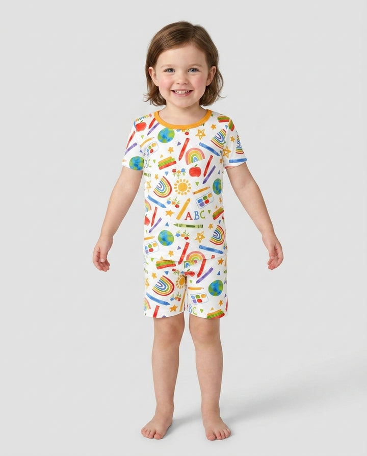 School Scribbles Bamboo Two Piece Short Sleeve Shorts Pajama Set