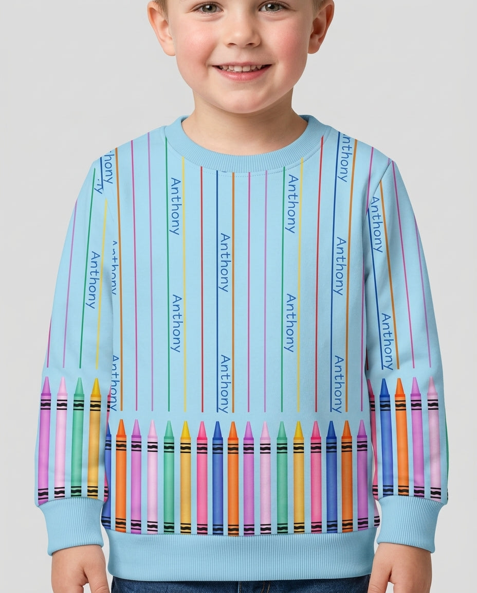 Custom Name Crayon Lines Bamboo Crewneck Sweatshirt