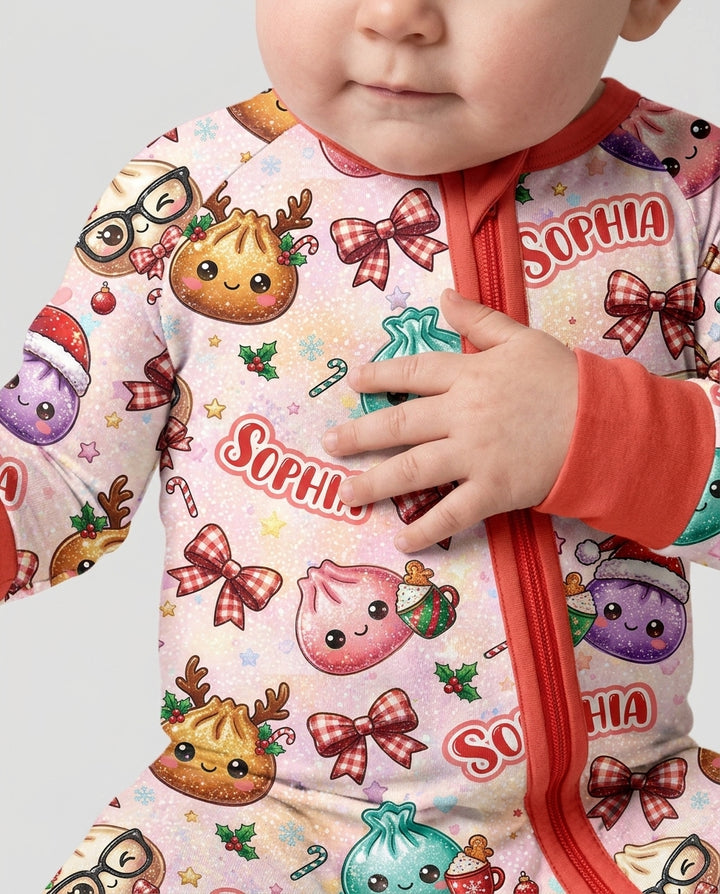 Custom Name Merry Christmas Dumpling Bamboo Convertible Zippy