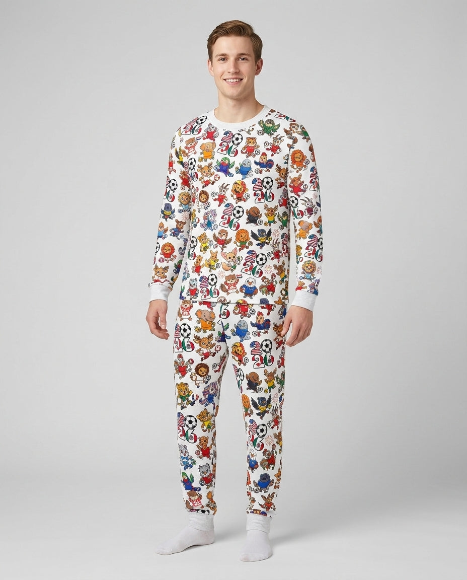 Kawaii Animals Soccer Tour 2026 Family Matching Bamboo Men's Pajama Set