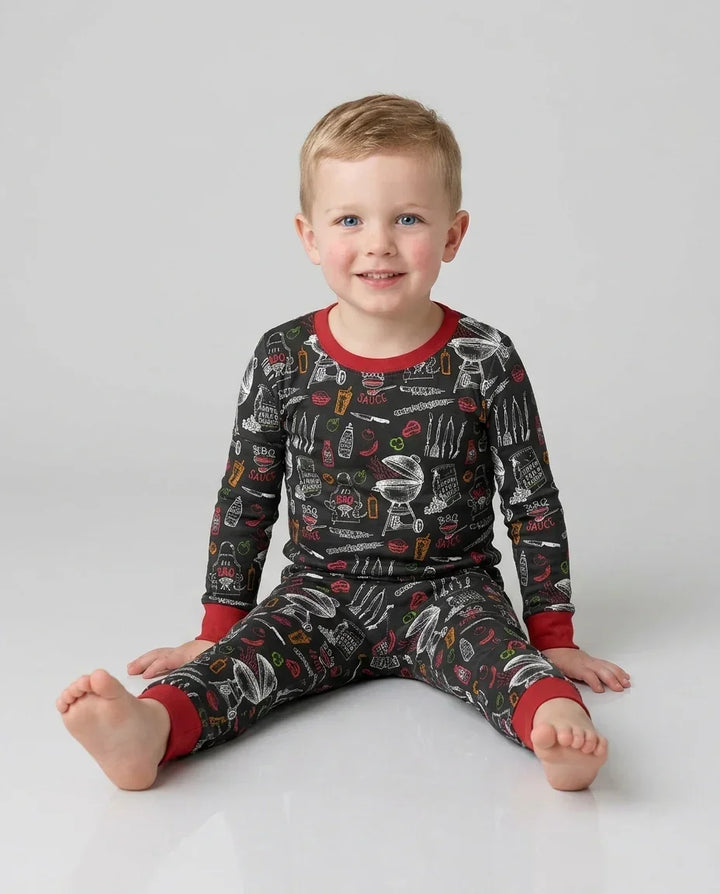 Backyard BBQ Party Family Matching Bamboo Two Piece Long Sleeve Pajama Set