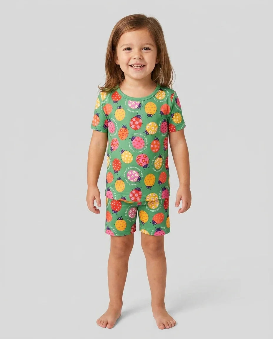 Conjunto de Pijama de Dos Piezas de Bambú con Mangas Cortas y Pantalones Cortos