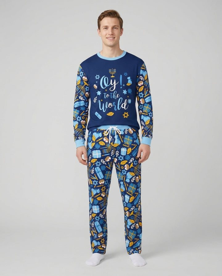 Oy to the World Hanukkah Bamboo Men's Pajama Set