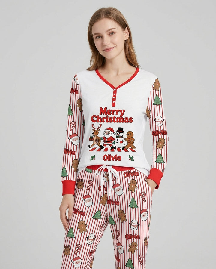 Custom Name Funny Christmas Crossing Bamboo Women Pajama Set