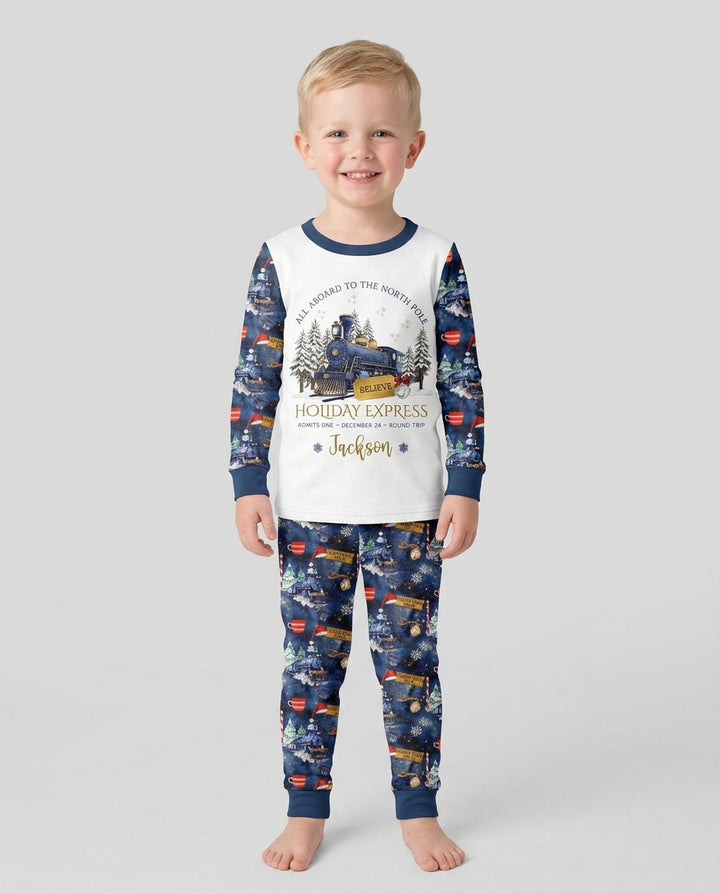 Custom Name North Pole Journey Bamboo Two Piece Long Sleeve Pajama Set