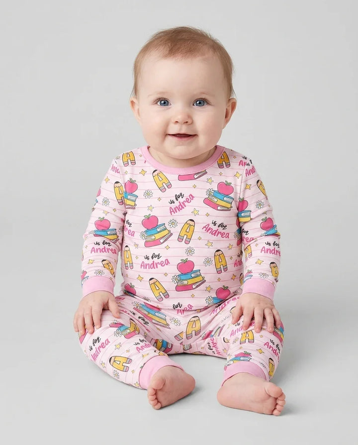 First Day of School Bamboo Two Piece Long Sleeve Pajama Set