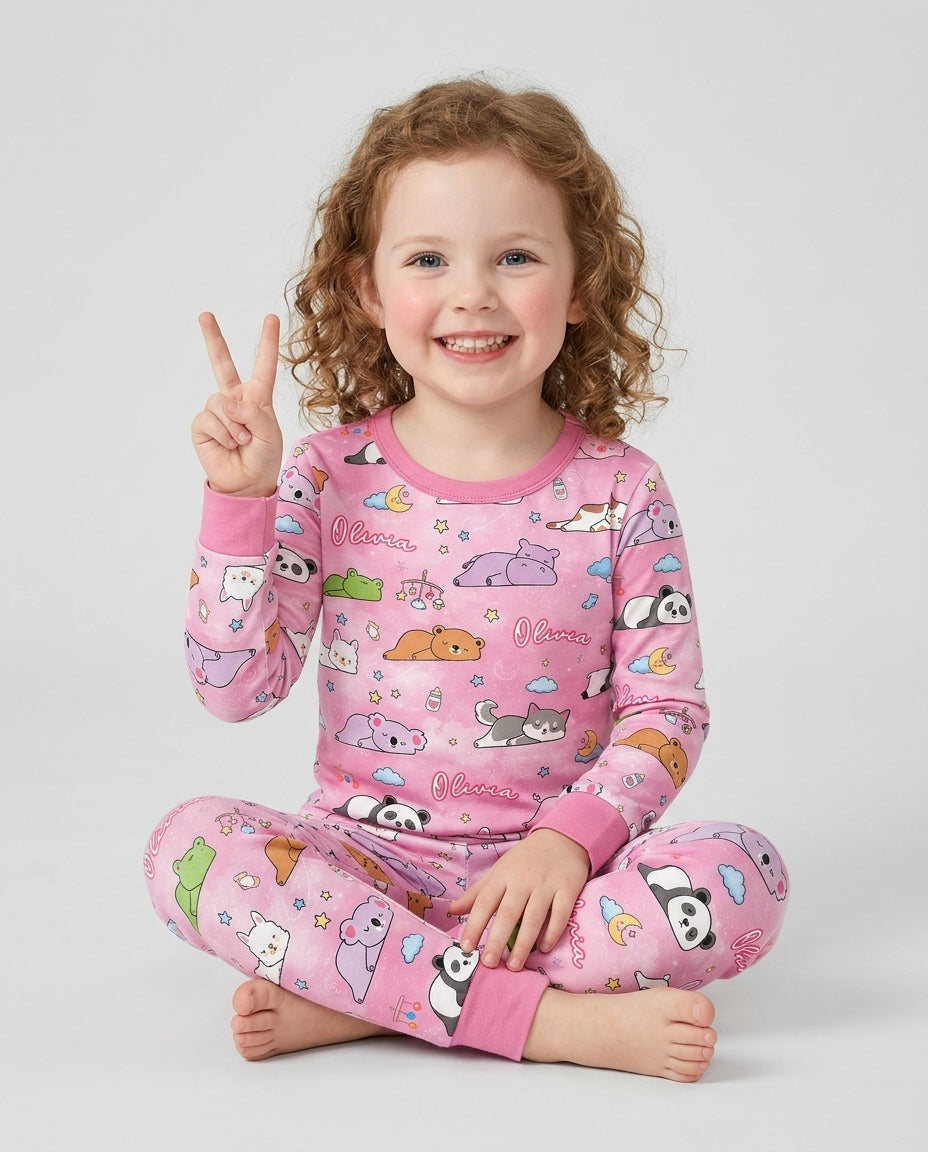 Custom Name Sleeping Cutie Bamboo Two Piece Long Sleeve Pajama Set
