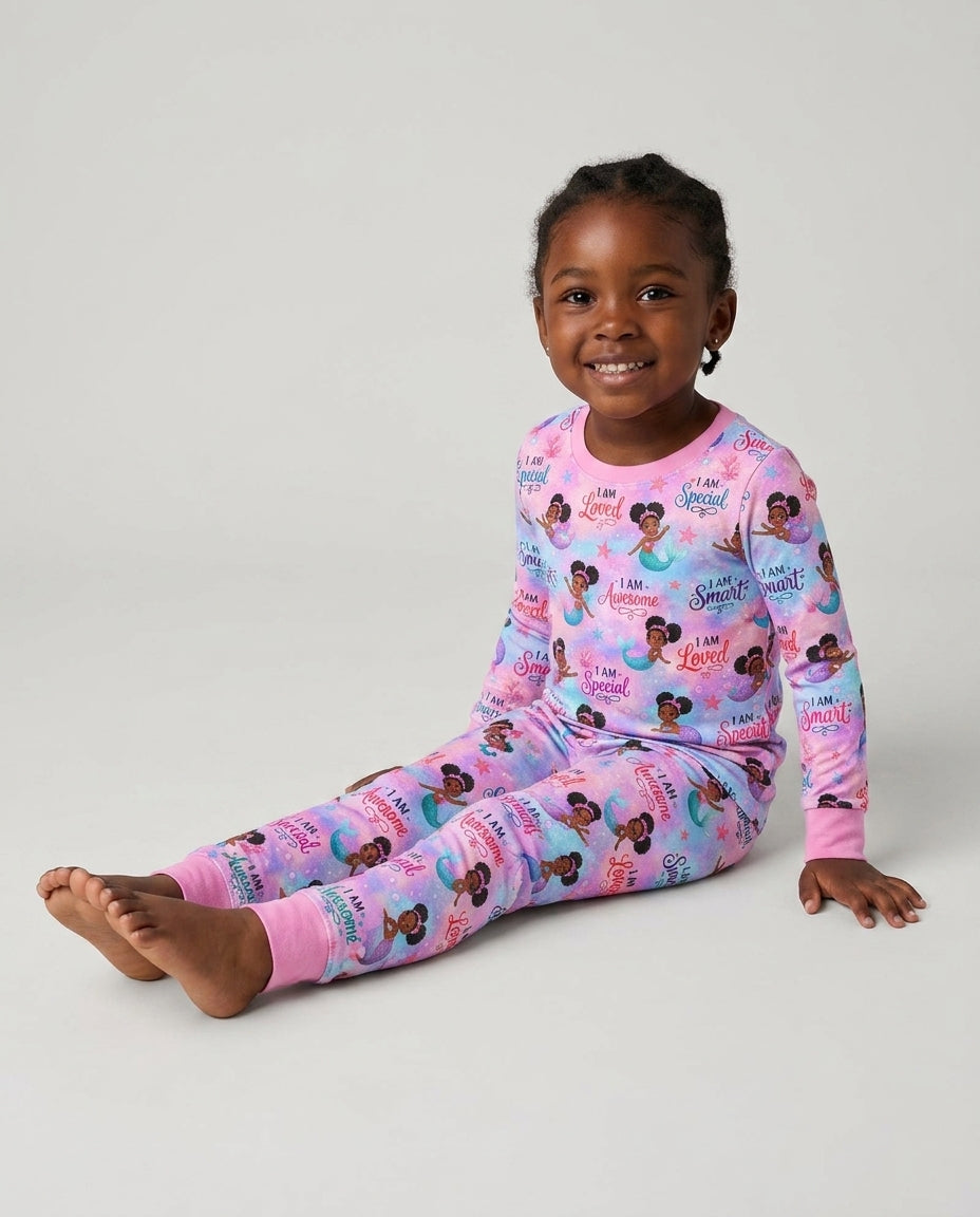 Black Mermaid I Am Strong Bamboo Two Piece Long Sleeve Pajama Set