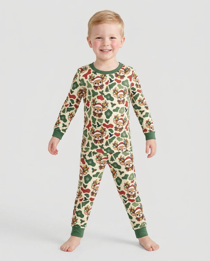 Christmas Deer Hunting Camo Bamboo Two Piece Long Sleeve Pajama Set