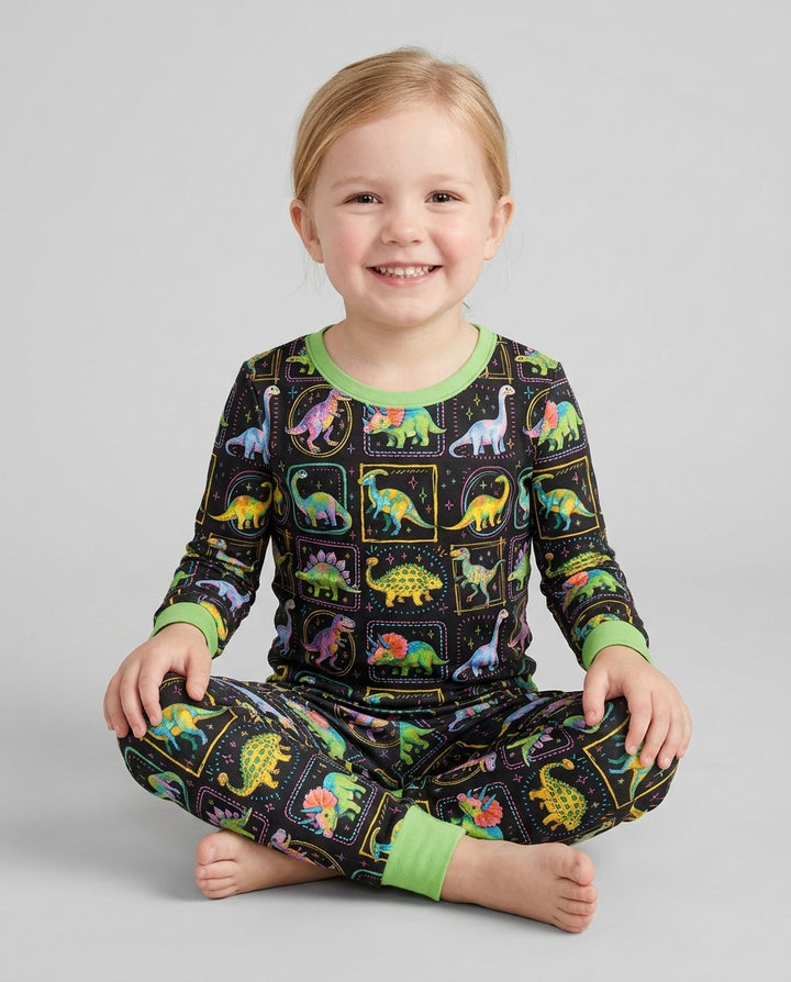 Whimsical Dinosaurs Bamboo Two Piece Long Sleeve Pajama Set