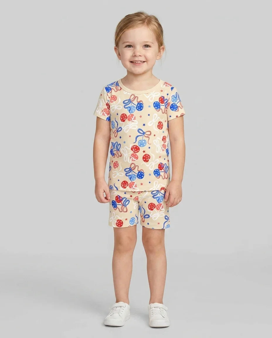 Cherry America 4th of July Bamboo Two Piece Short Sleeve Shorts Pajama Set