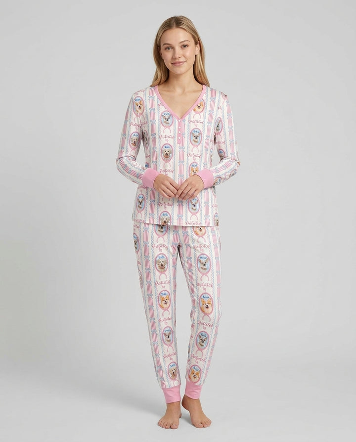 Custom Coquette Pet Photo Little Protector Bamboo Women Pajama Set