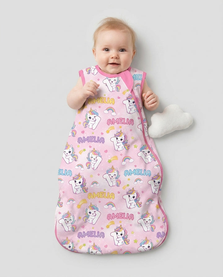 Custom Name Kawaii Unicorn Birthday Bamboo Sleep Bag