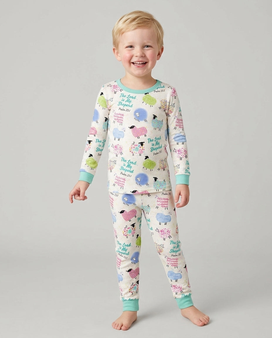 The Lord Is My Shepherd Psalm 23 Bamboo Two Piece Long Sleeve Pajama Set