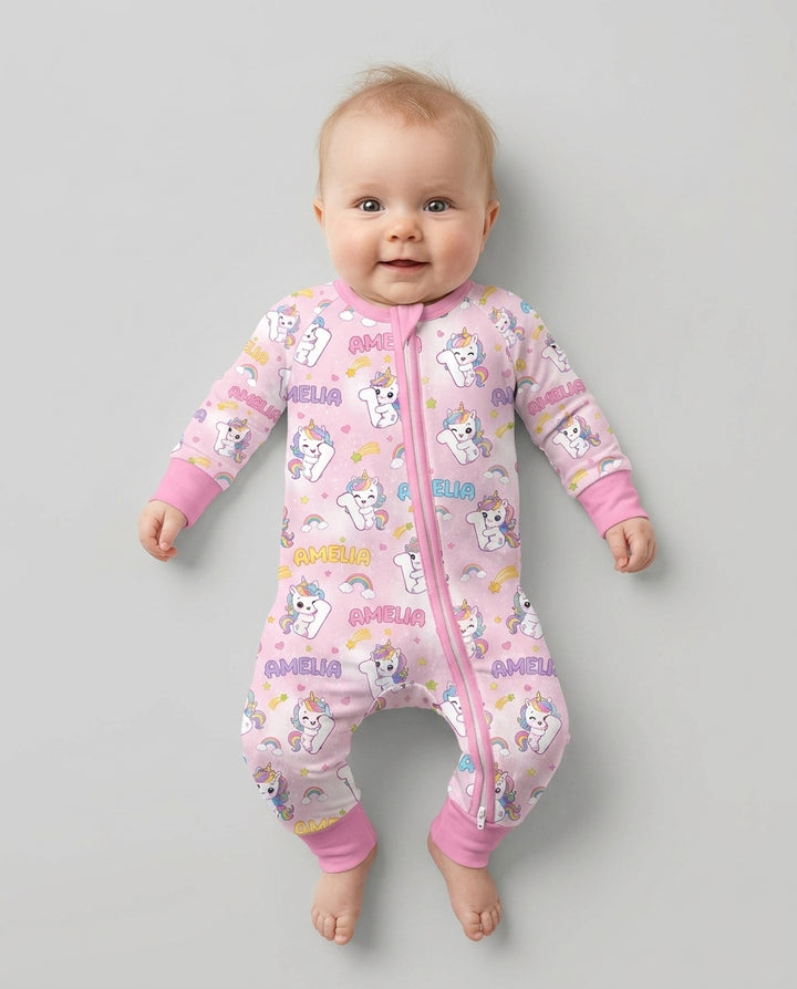Custom Name Kawaii Unicorn Birthday Bamboo Convertible Zippy