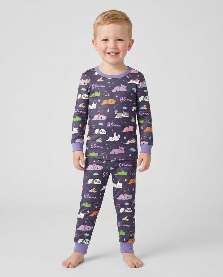 Custom Name Sleeping Cutie Bamboo Two Piece Long Sleeve Pajama Set