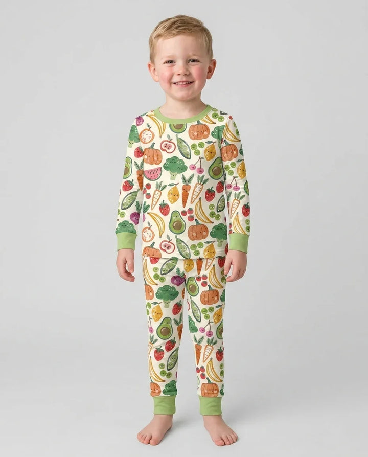 Zweiteiliges Langarm-Pyjama-Set mit Sommerfrüchten