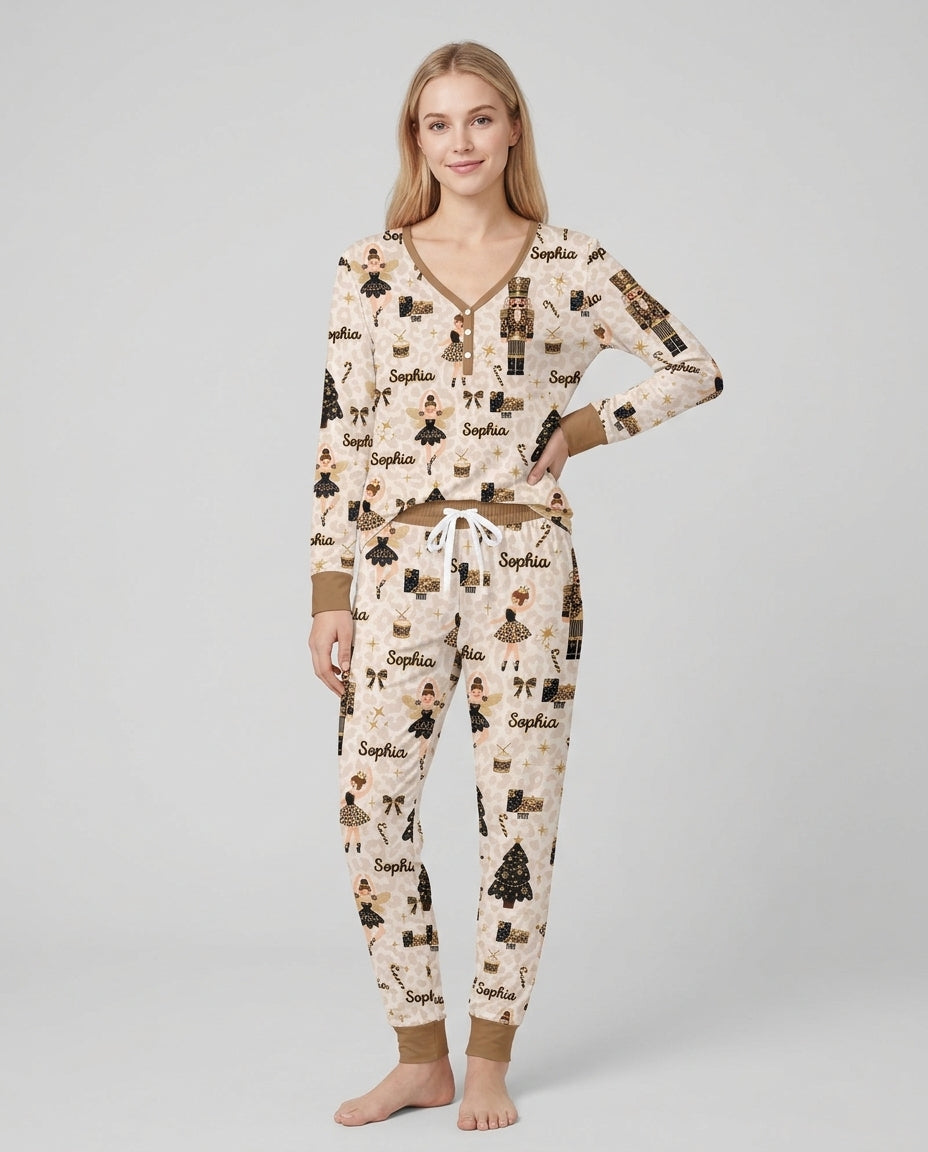 Custom Name Leopard Nutcracker Era Bamboo Women Pajama Set