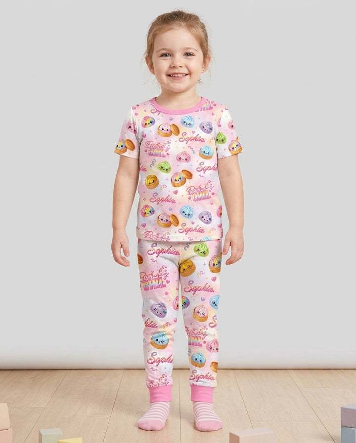 Birthday Girl Glitter Dumpling Bamboo Two Piece Short Sleeve Pajama Set
