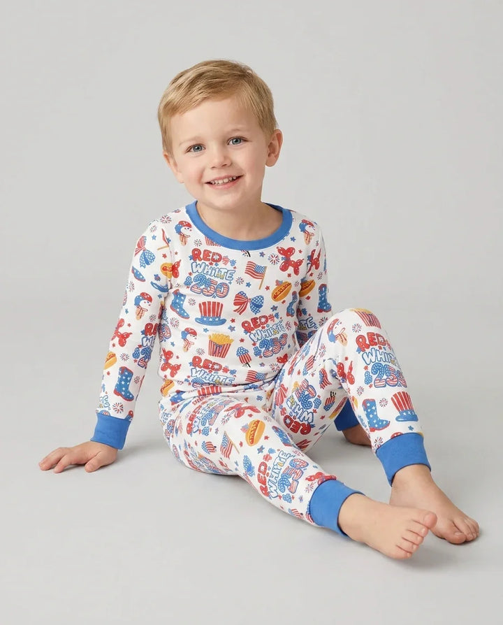 Red White & 250 Bamboo Two Piece Long Sleeve Pajama Set