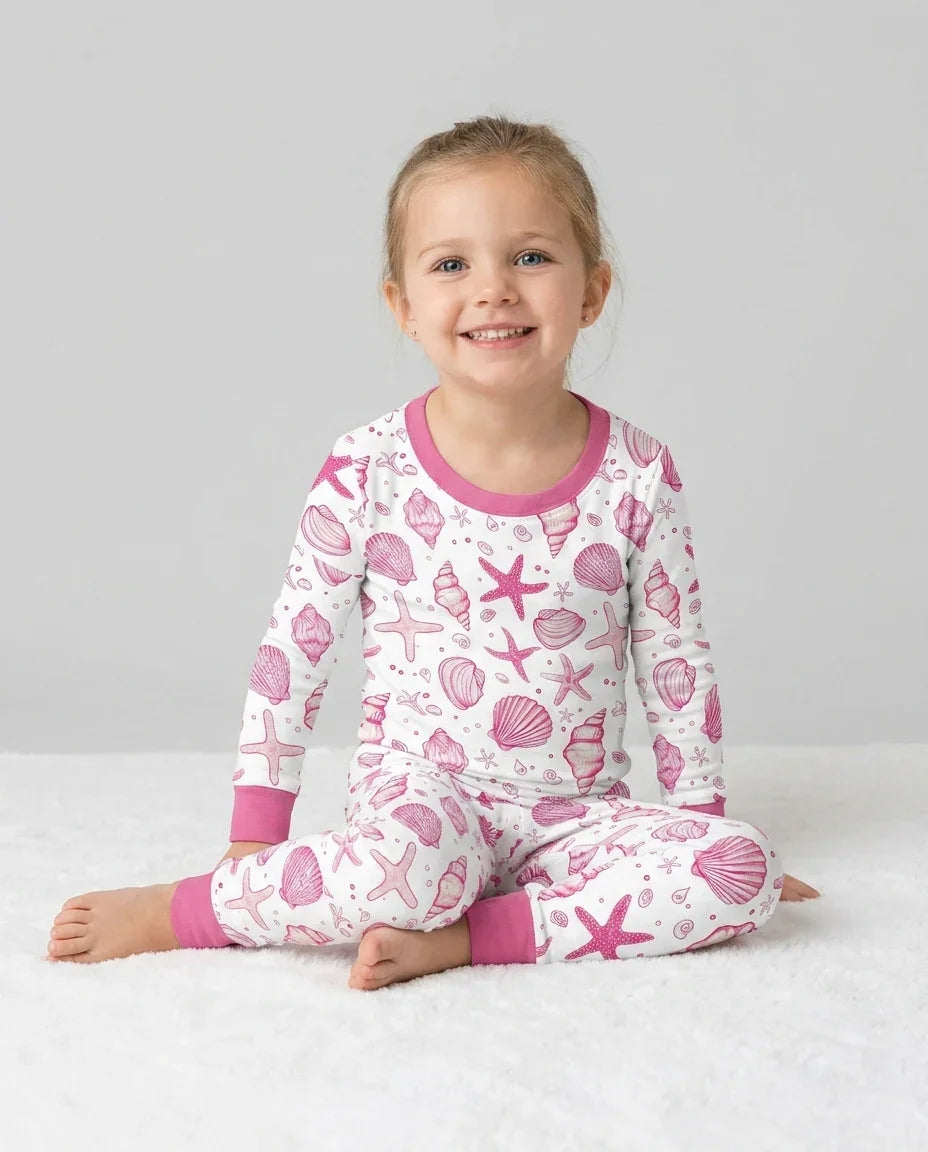 Conjunto de pijama de dos piezas de bambú de manga larga para toda la familia "Coastal Charm"