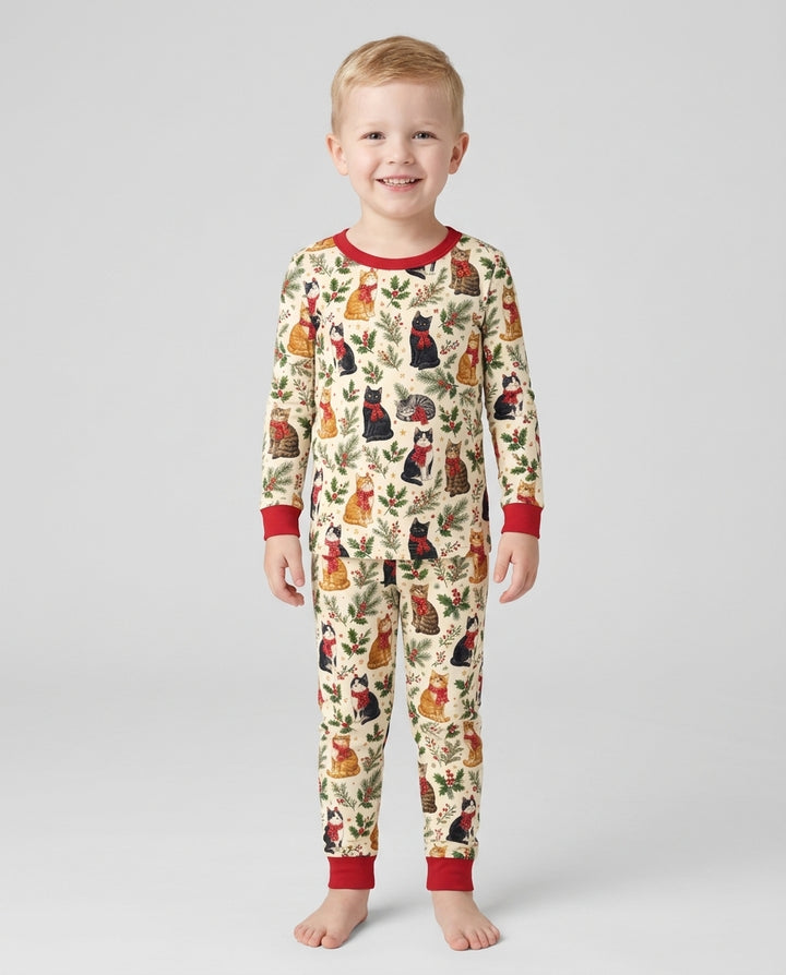Christmas Cat Carolers Bamboo Two Piece Long Sleeve Pajama Set