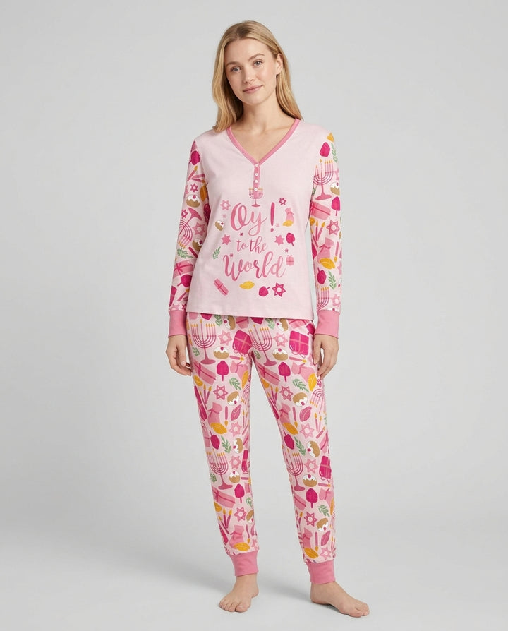 Oy to the World Hanukkah Bamboo Women Pajama Set