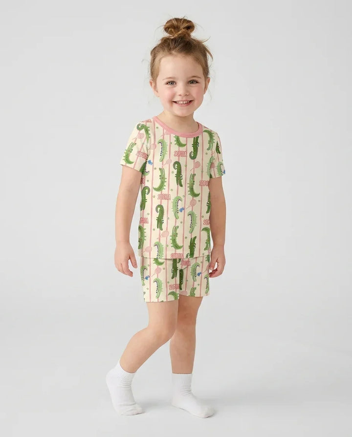 Pijama de bambú de dos piezas de manga corta con pantalón corto, plantilla personalizada