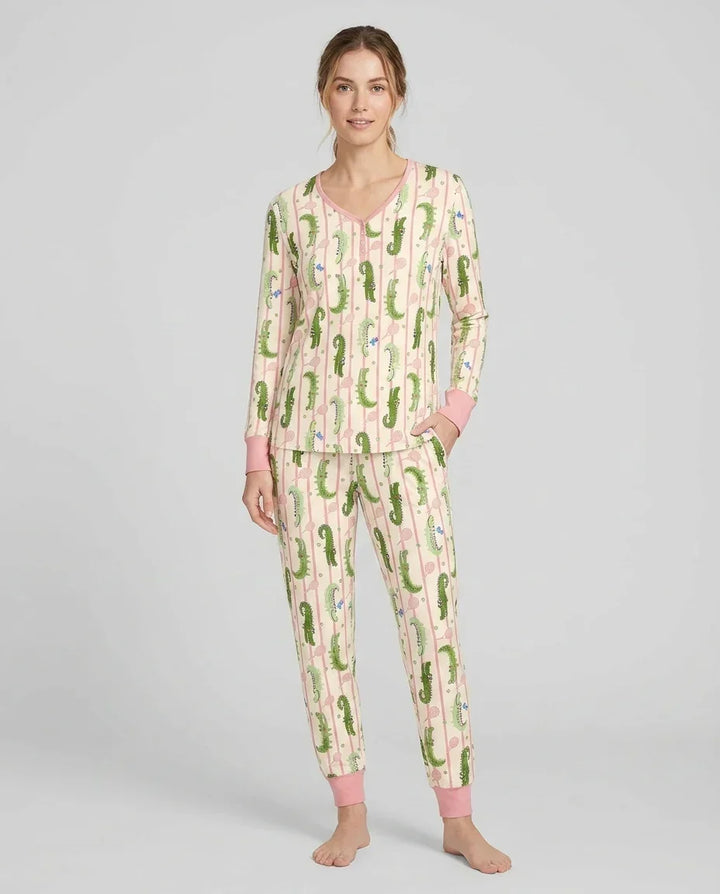 Custom Name Tennis Crocodiles Bamboo Women Pajama Set