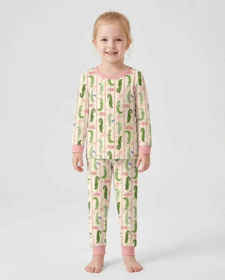 Custom Name Tennis Crocodiles Bamboo Two Piece Long Sleeve Pajama Set