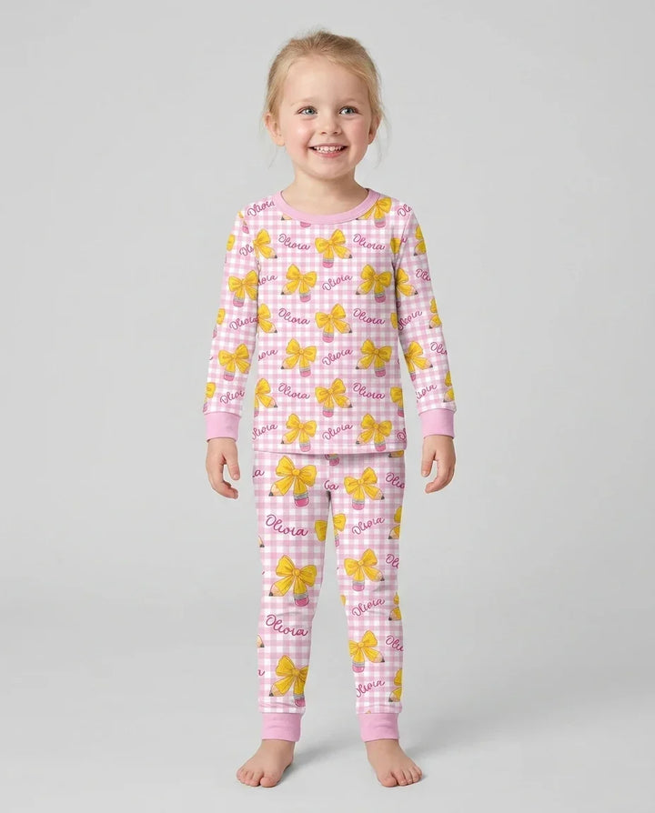 Coquette Back To School Bamboo Two Piece Long Sleeve Pajama Set