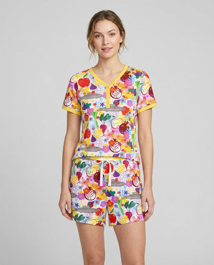 Happy Rosh Hashanah Bamboo Women Short Sleeve Short Pajama Set