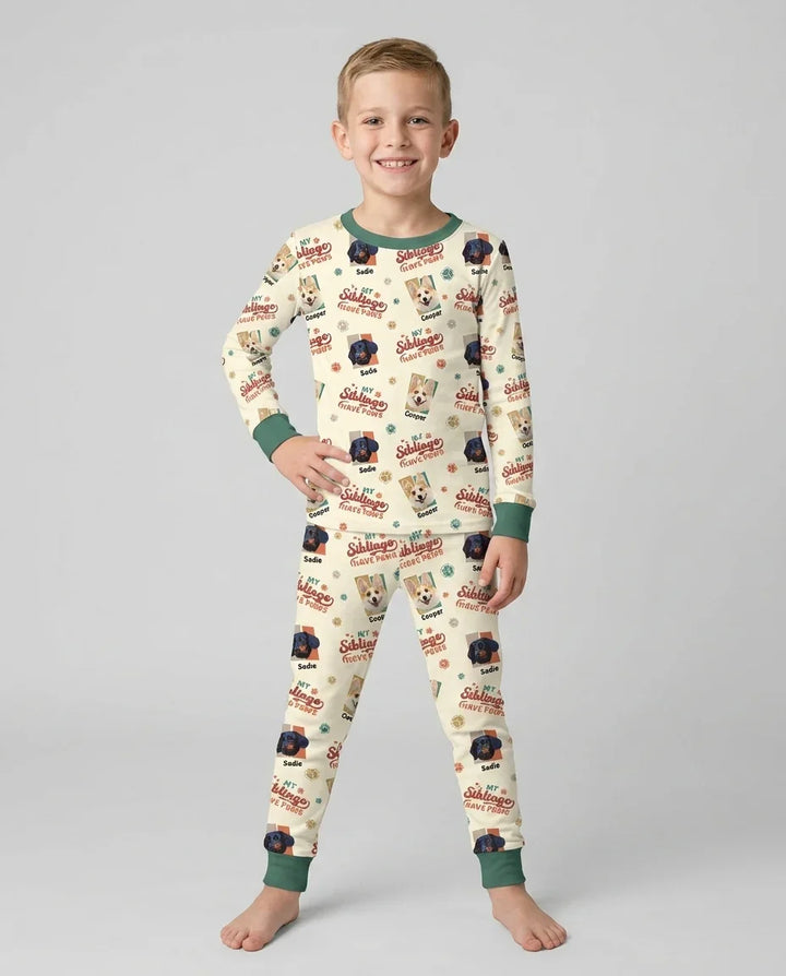 Custom Dog Photos "My Siblings Have Paws" Bamboo Two Piece Long Sleeve Pajama Set