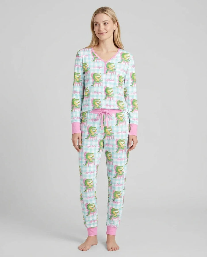 Custom Name Preppy Later Gator Bamboo Women Pajama Set