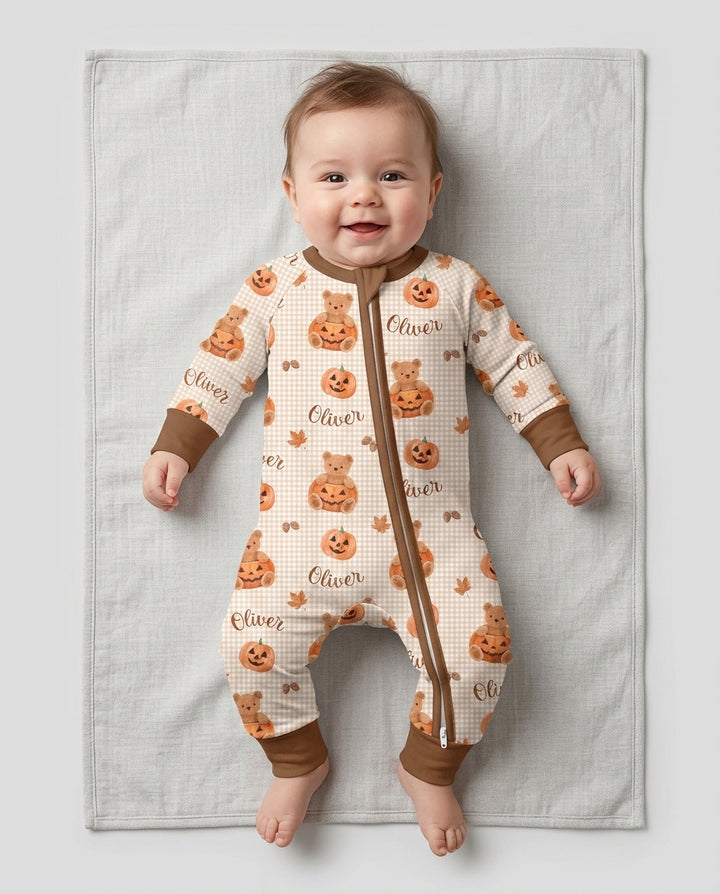 Custom Name Pumpkin Teddy Bamboo Convertible Zippy