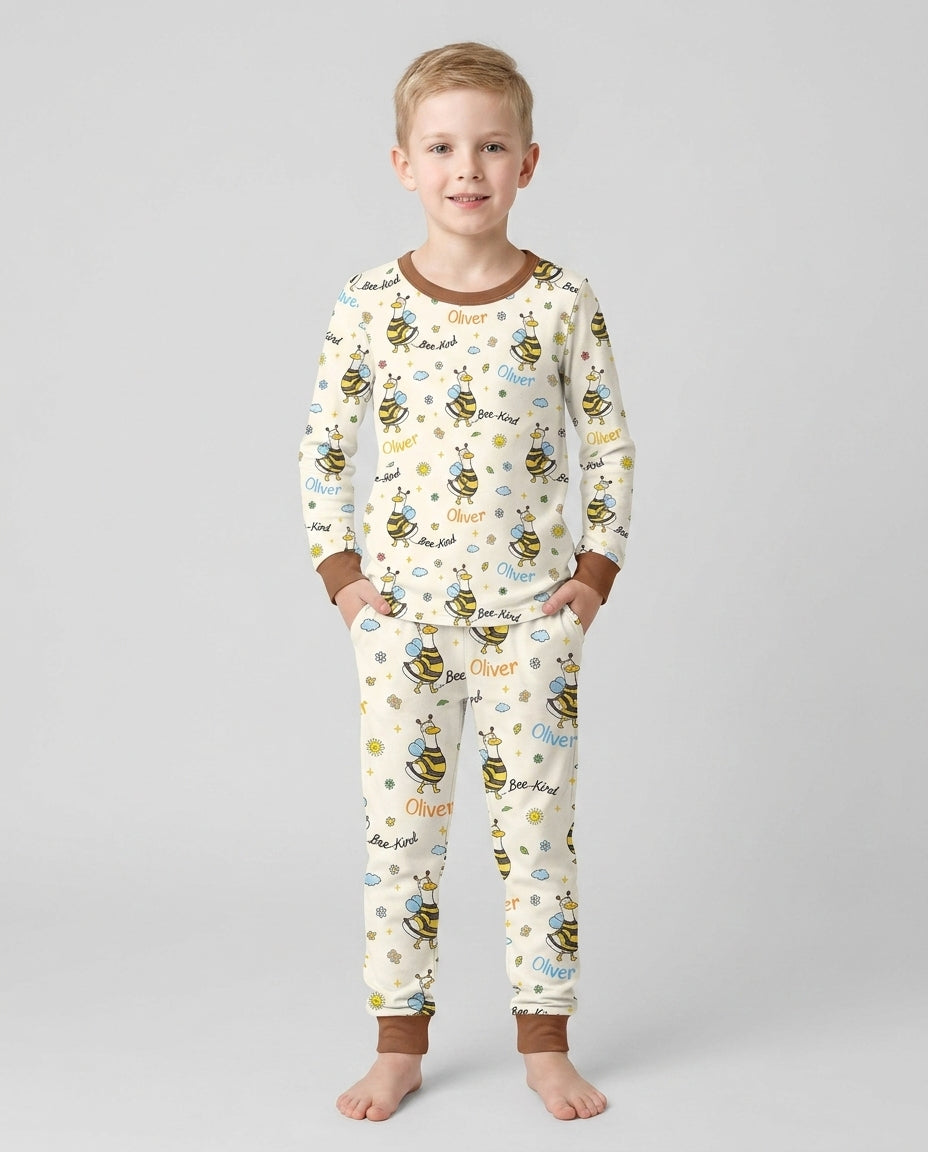 Custom Name Bee Kind The Goose Bamboo Two Piece Long Sleeve Pajama Set