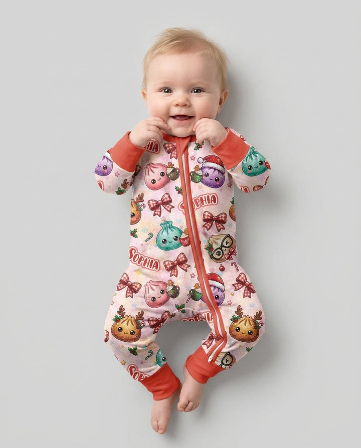 Custom Name Merry Christmas Dumpling Bamboo Convertible Zippy