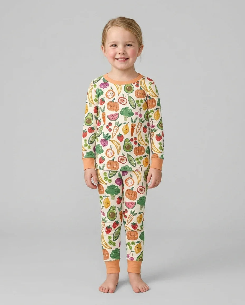 Zweiteiliges Langarm-Pyjama-Set mit Sommerfrüchten