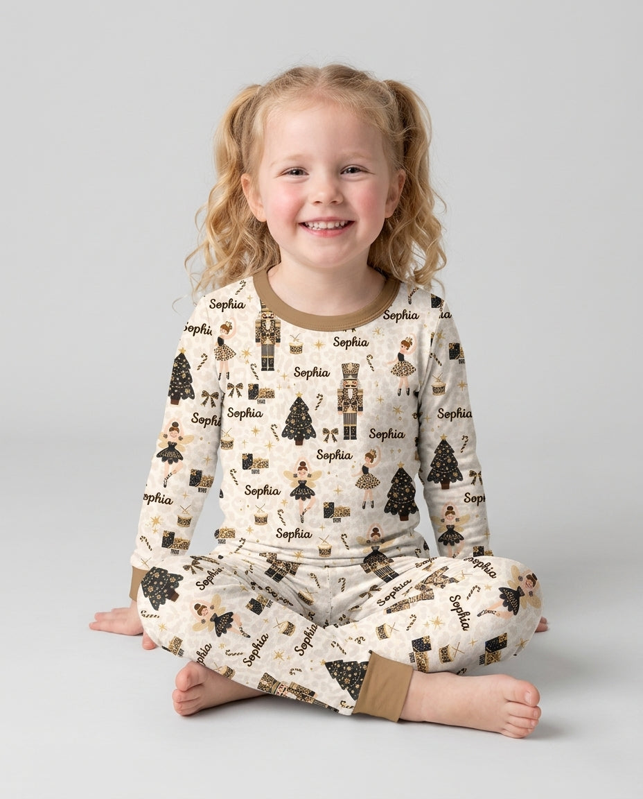 Custom Name Leopard Nutcracker Era Bamboo Two Piece Long Sleeve Pajama Set